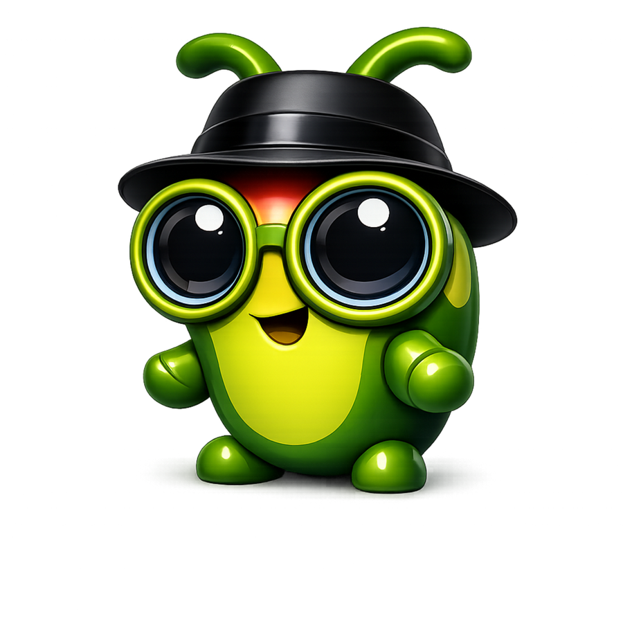 Baby tardigrade mascot wearing a fedora and oversized glasses